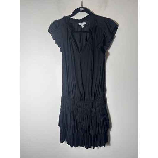 Current Air  Black Flutter Sleeve Smocked Waist Ruffle Skirt Mini Dress Sz S