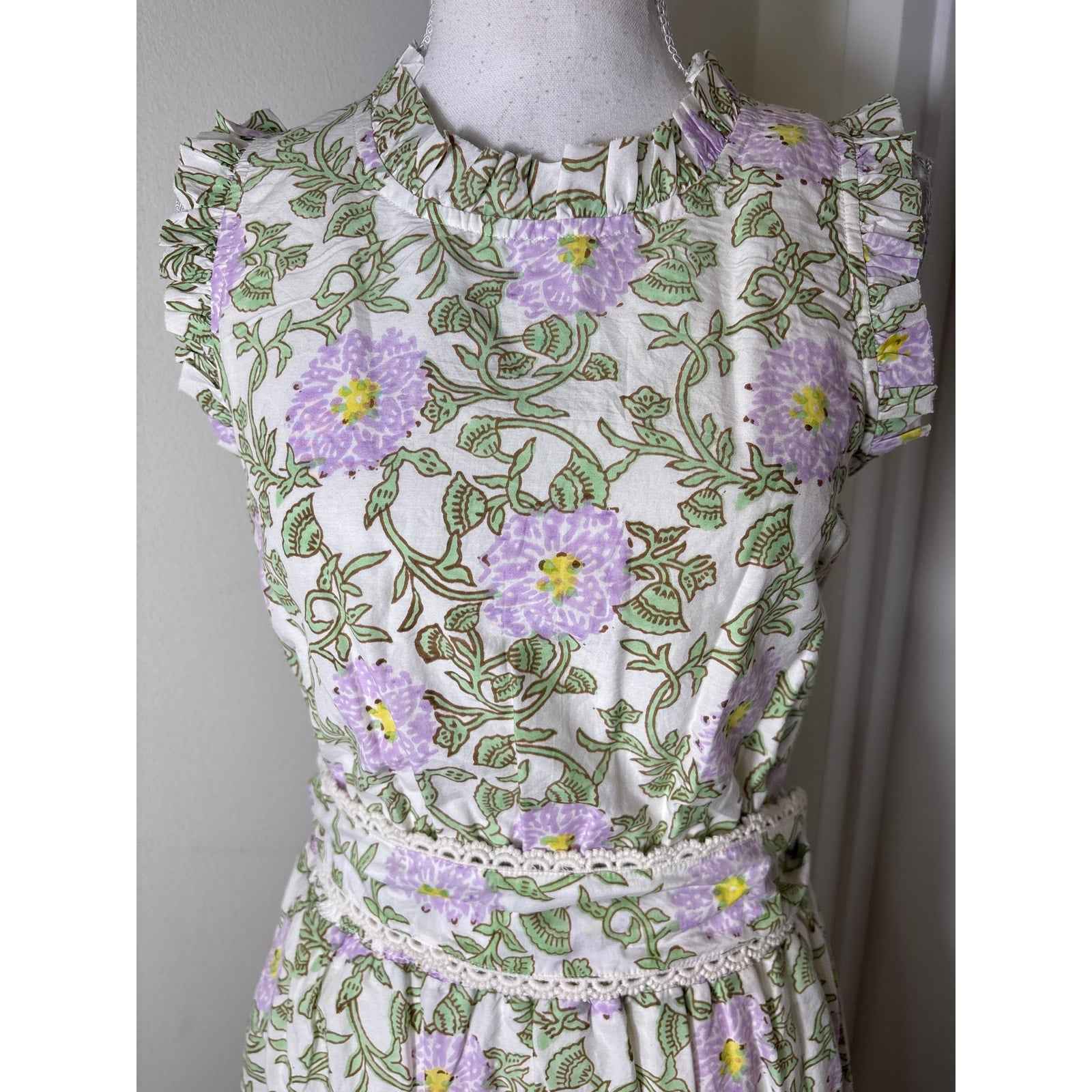 NWT Roller Rabbit Daphne Naoki Green and Lilac Flower Dress Sz XS