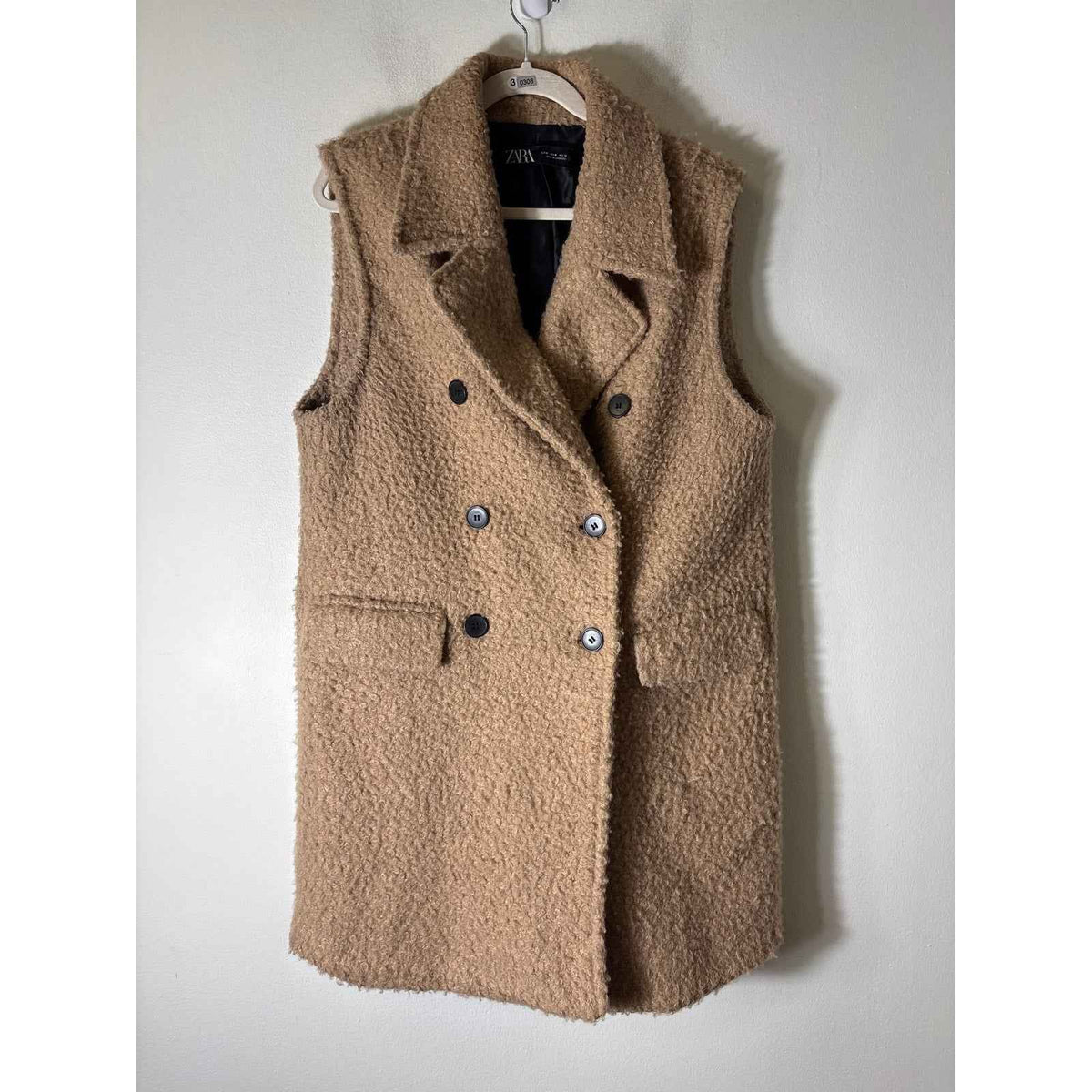 Zara Wooly Tan Sleeveless Coat Sz M