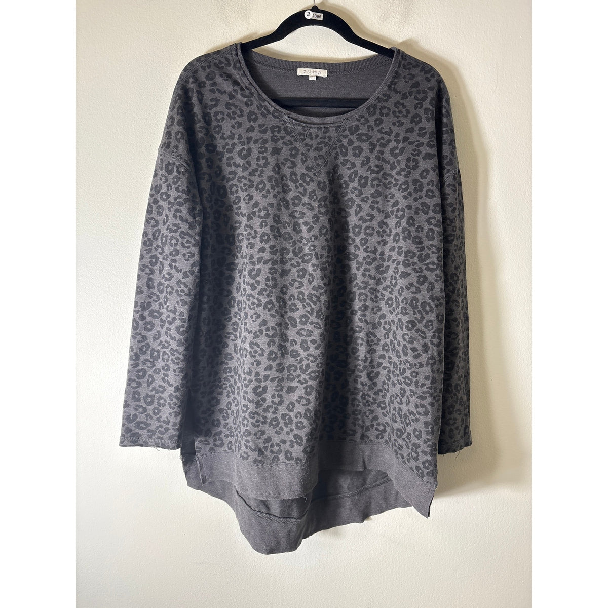 Z Supply Black and Gray Cheetah Pullover Long Sleeve Shirt Sz S