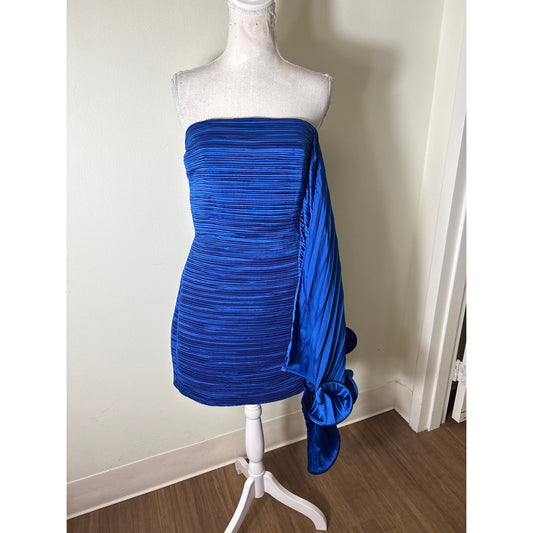 Amur Kayleight Cobalt Blue Strapless Side Ruffle Cocktail Mini Dresss Sz 6