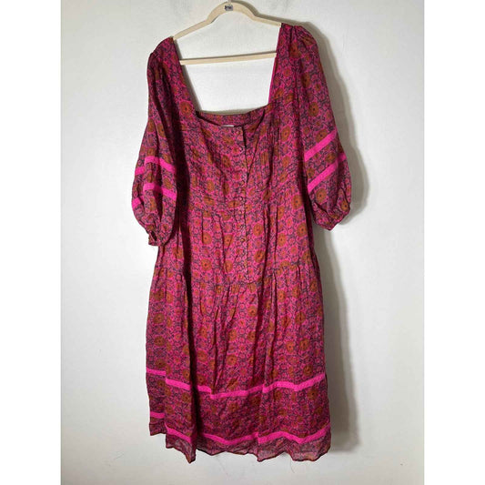 The Odells Dark Pink Square Neck 3/4 Sleeve Midi Dress Sz 2X
