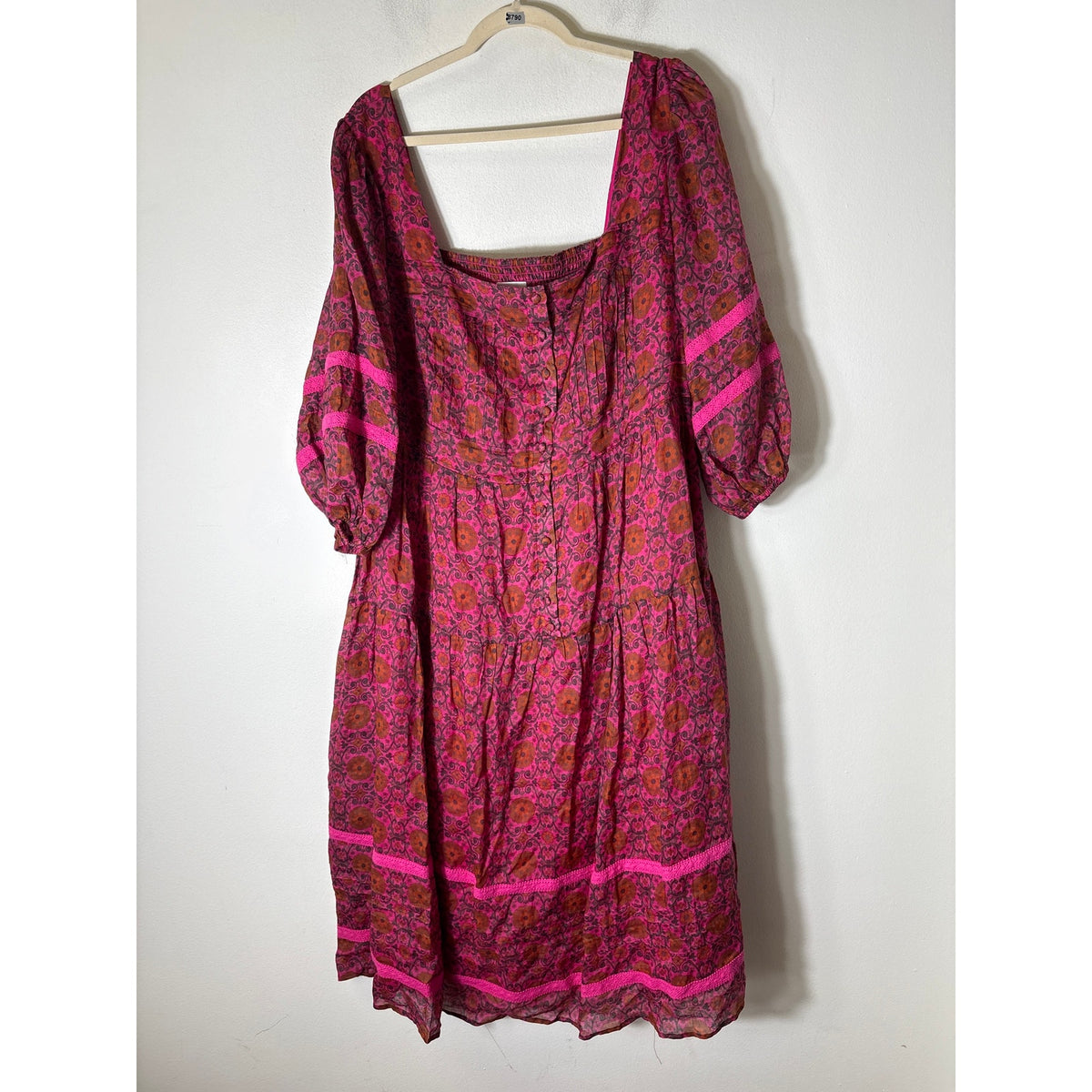 The Odells Dark Pink Square Neck 3/4 Sleeve Midi Dress Sz 2X
