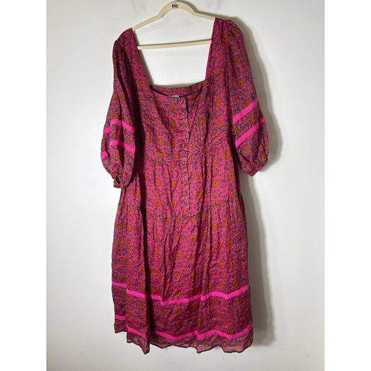 The Odells Dark Pink Square Neck 3/4 Sleeve Midi Dress Sz 2X