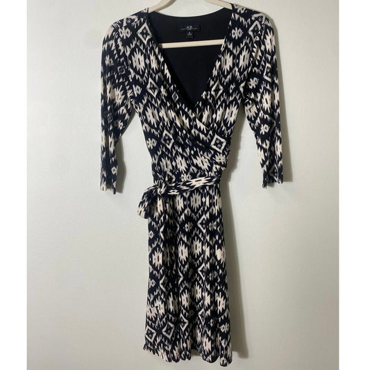 AGB Black & White Aztec Print Faux Wrap Dress Sz 6