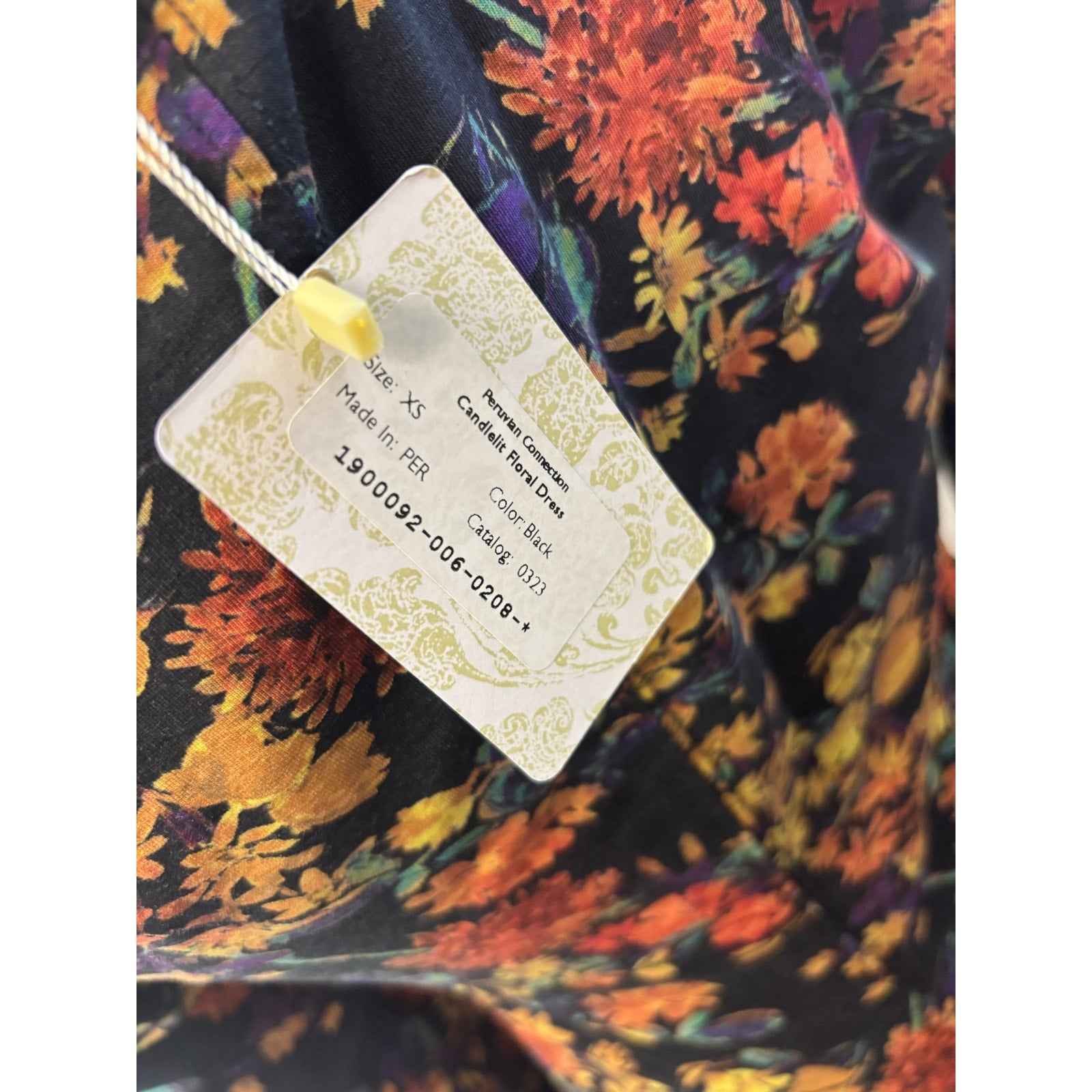 NWT Peruvian Connection Black Long Sleeve Candlelit Floral Maxi Dress Sz XS