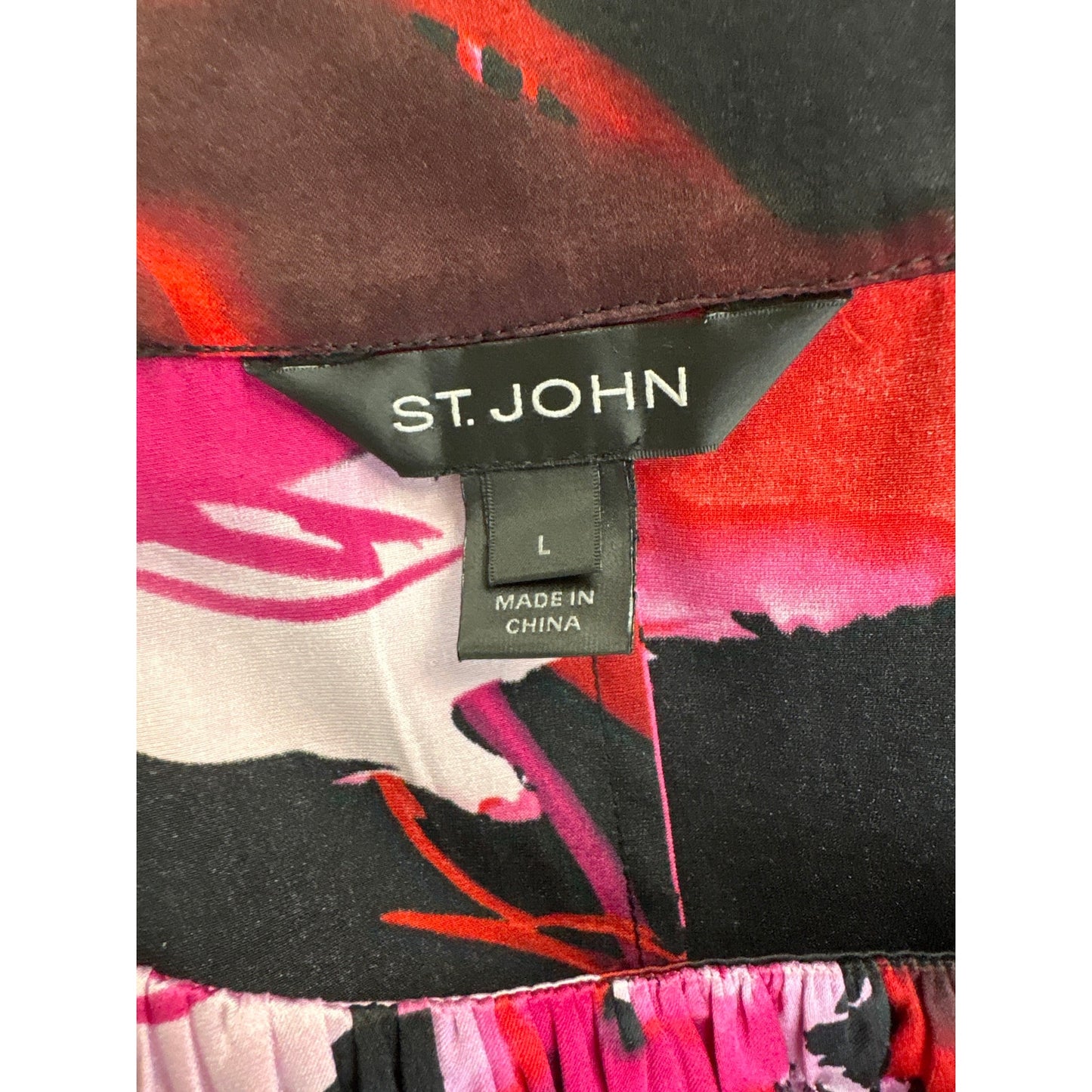 St. John Black Rose Theme Silk Top with Matching Scarf Sz L