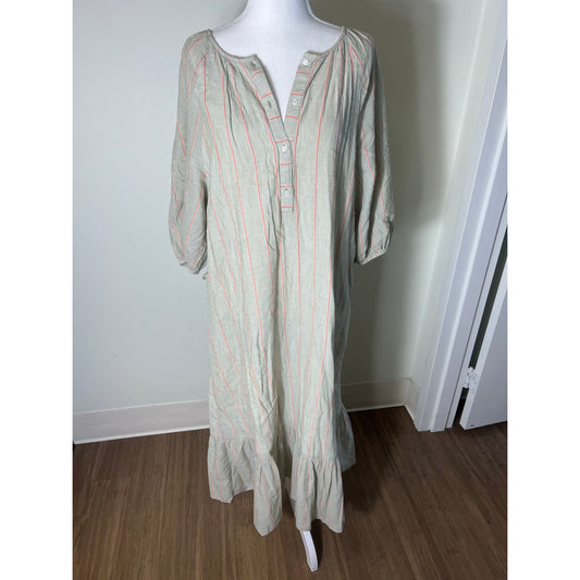 Lilla P Sage and Coral Striped Maxi Dress Sz L