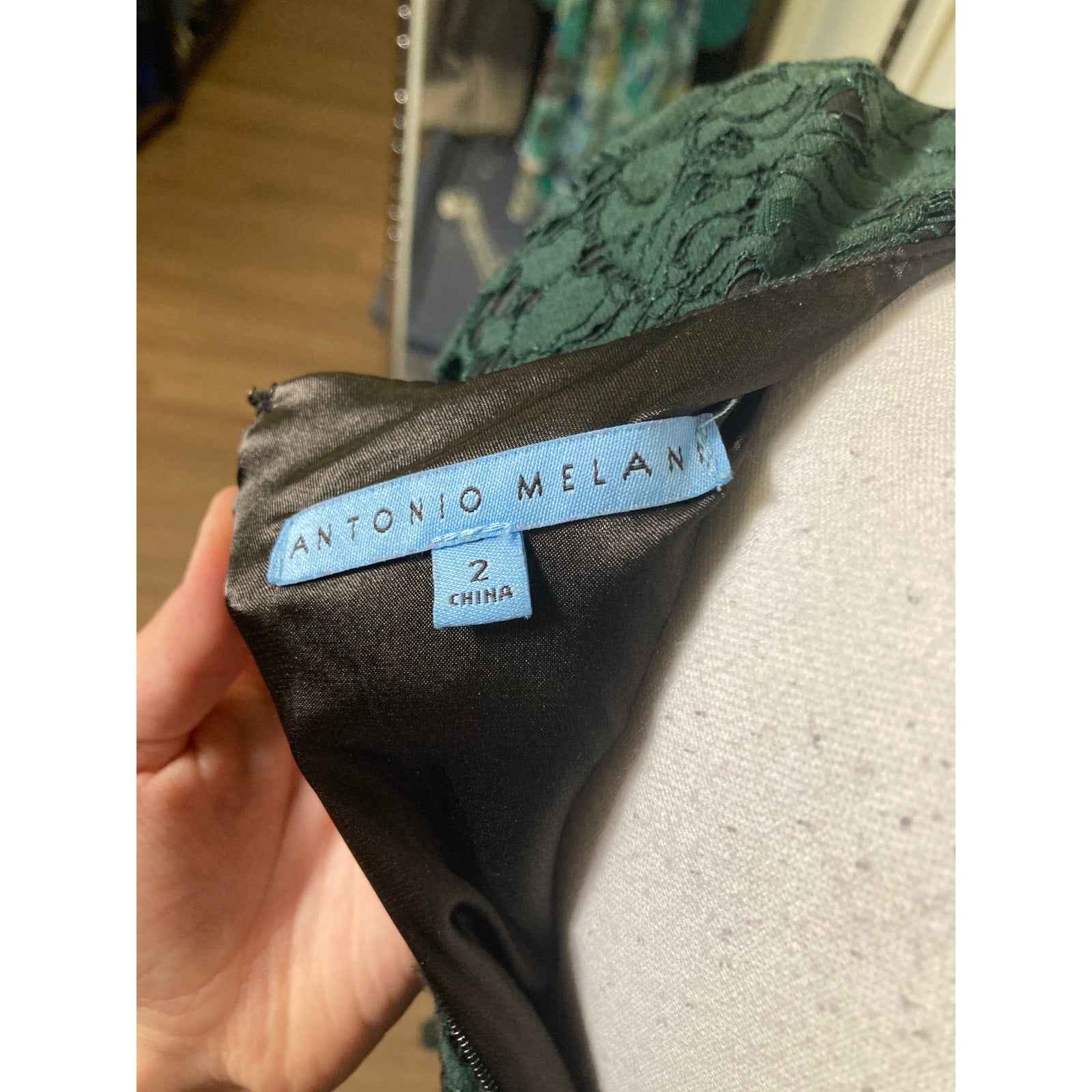 Antonio Melani Dark Green Lace Cap Sleeve A-Line Dress Sz 2