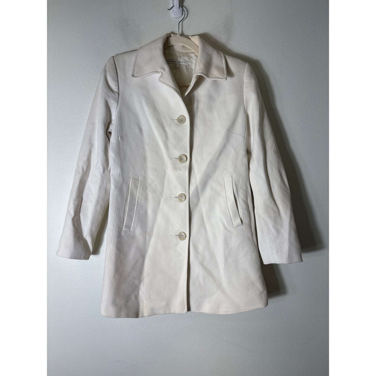 Banana Republic Off White Long Sleeve Car Coat Sz S
