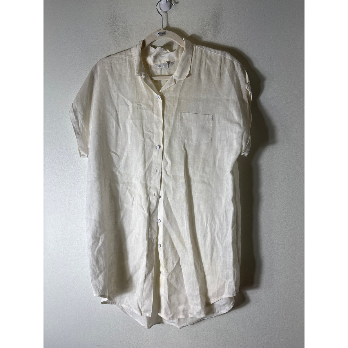 Cabi White Linen Button Up Short Sleeve Shirt Sz S