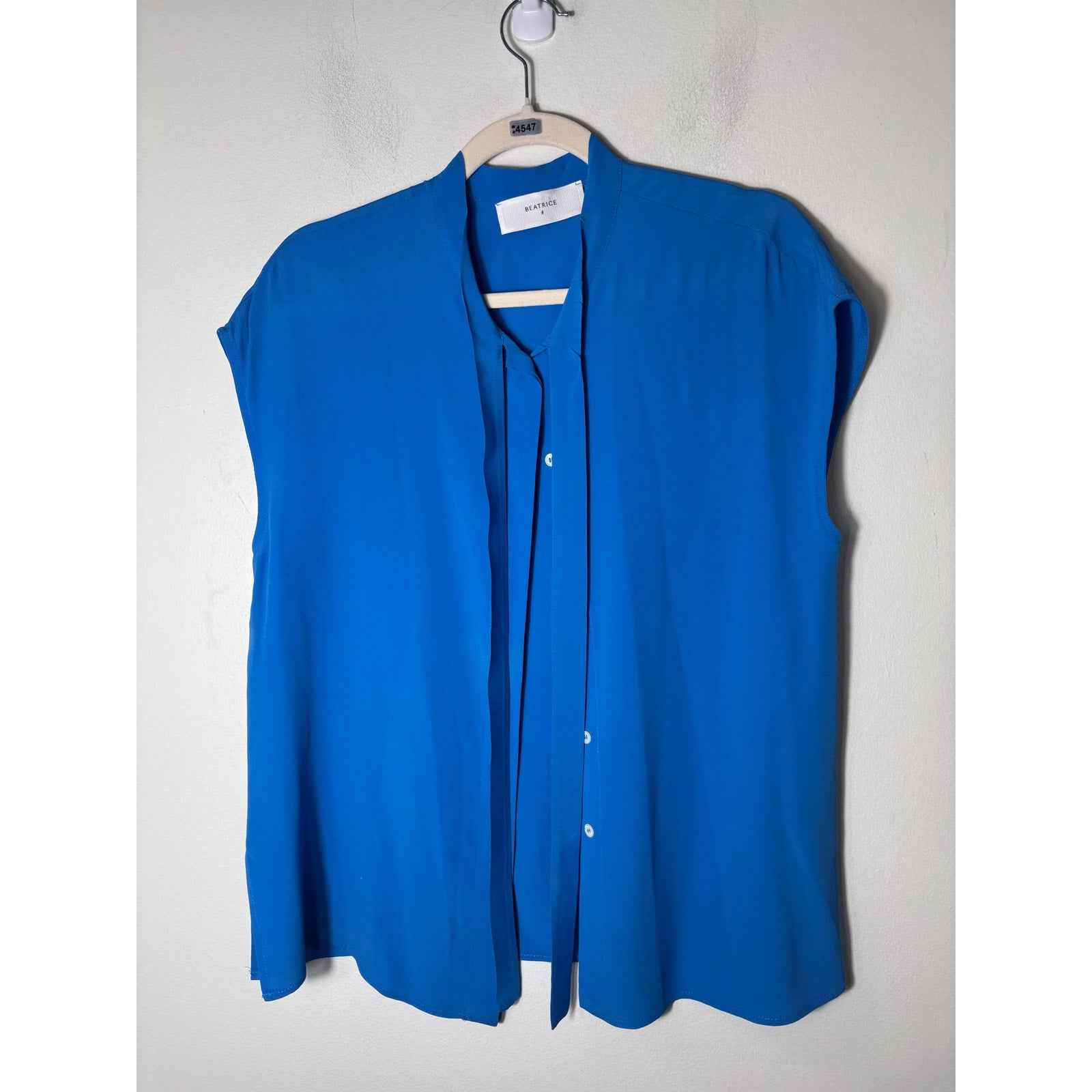 Beatrice Blue Sleeveless Button Up Silk Blend Shirt Sz XS