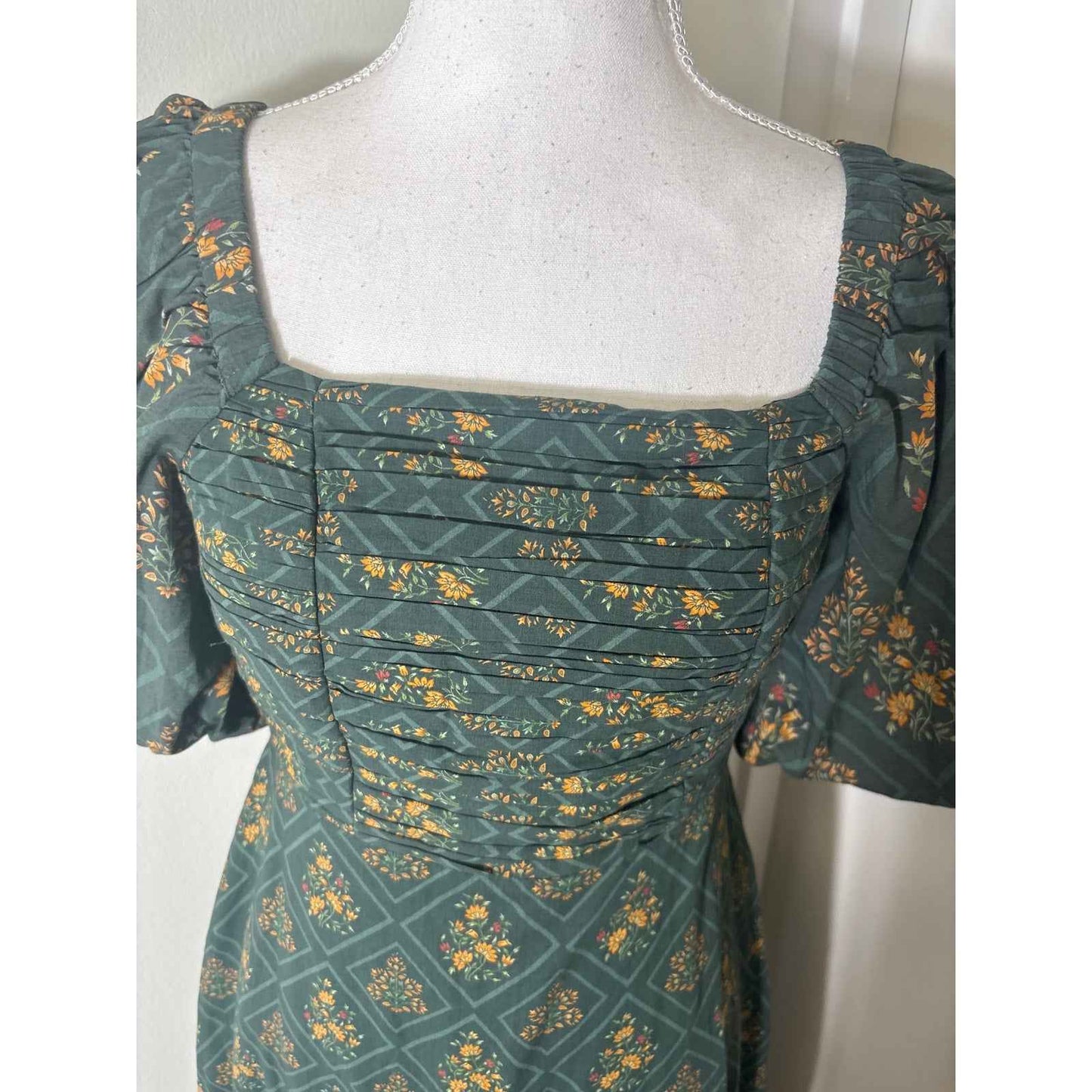 NWT Anna Cate Dark Green "Diamond Floral" Cotton Maxi Dress Sz XS