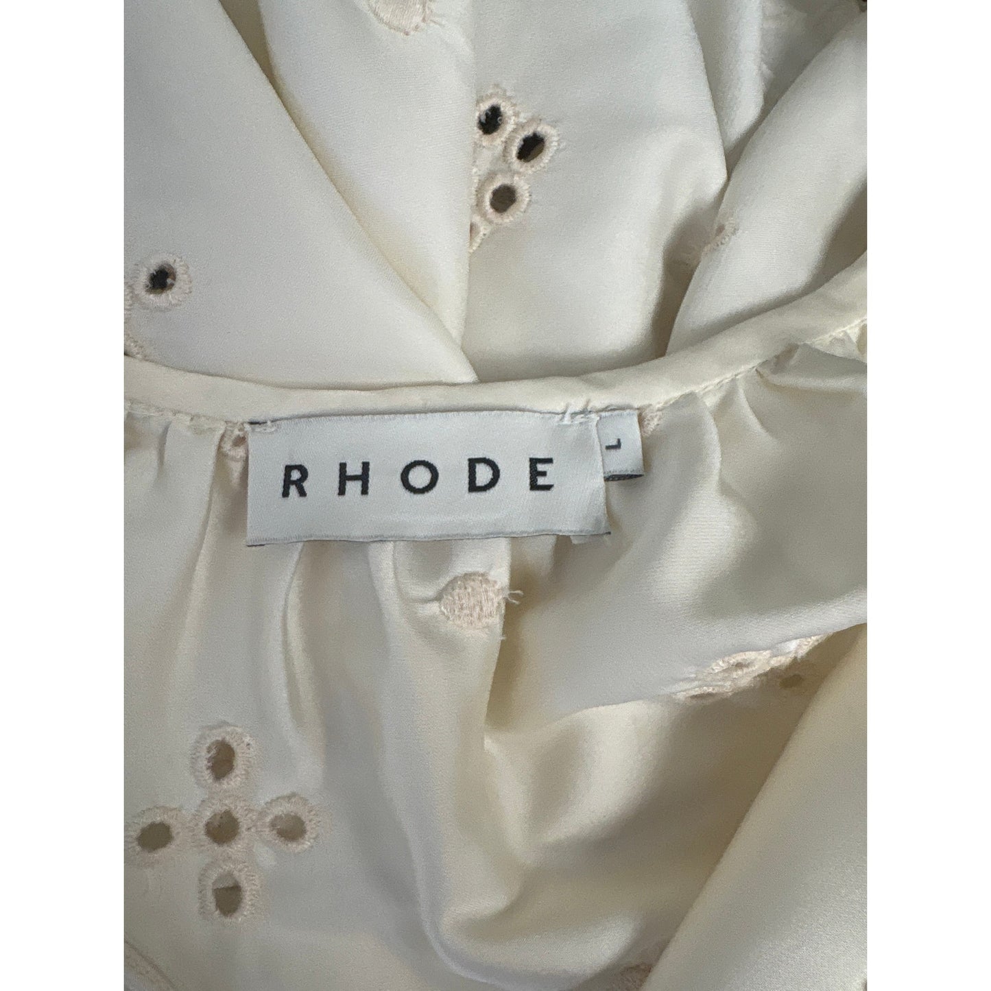 RHODE Cream Eyelet Half Puff Sleeve Open Front Top Sz L
