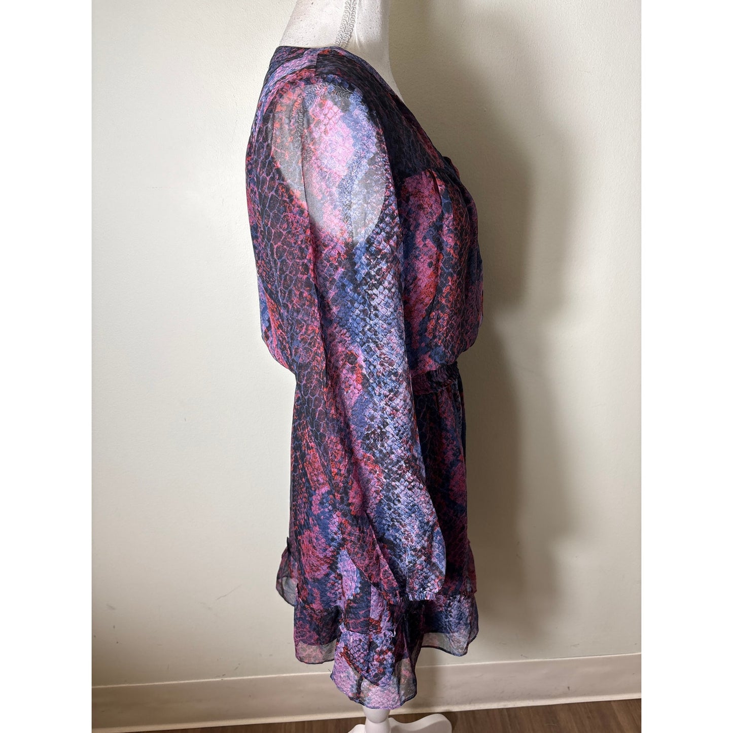 Parker Jewl Toned Slong Sleeve Silk Knee Length Dress Sz XS