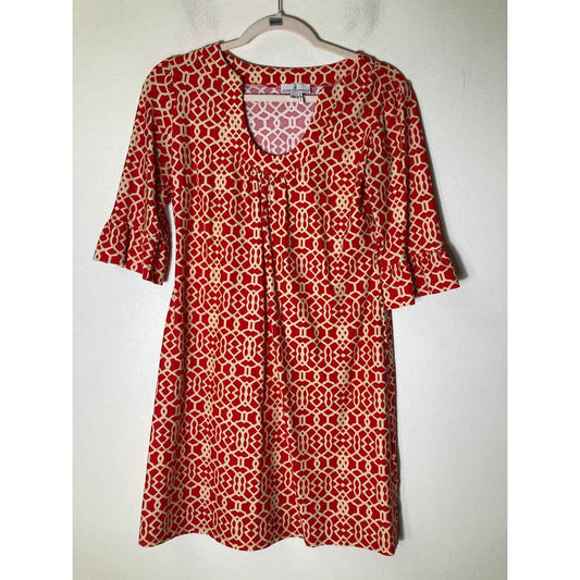 Jude Connally Red White Geometric Print Half Sleeve Dress Sz S