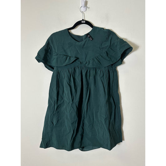 Zara Trf Collection Green Short Sleeve Ruffle Mini Dress Sz S