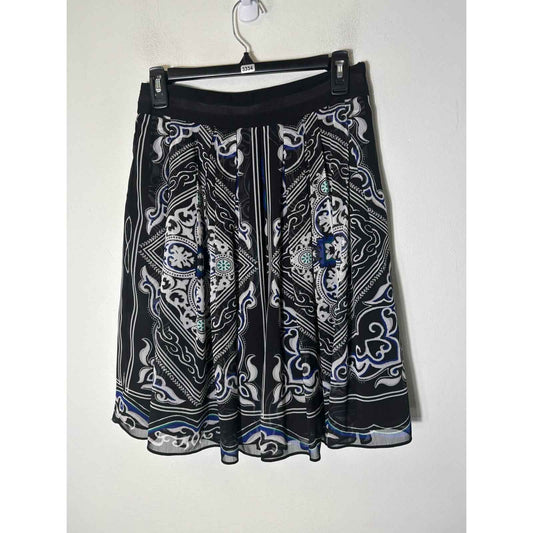 White House Black Market Black White Knee Length A Line Skirt Sz 2