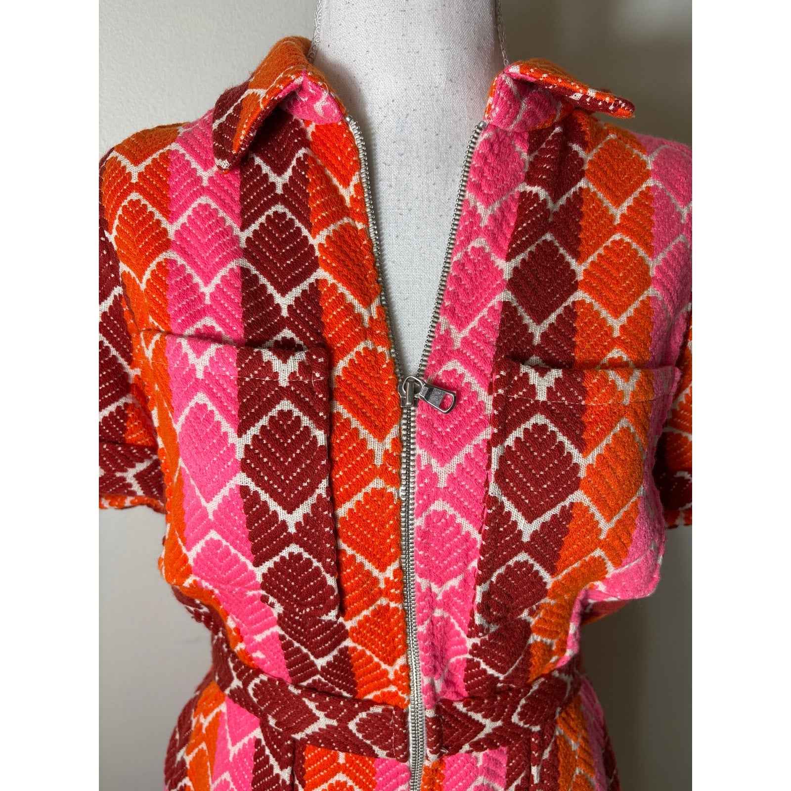 Saylor Red Pink Orange Heavy Knit Romper Sz S