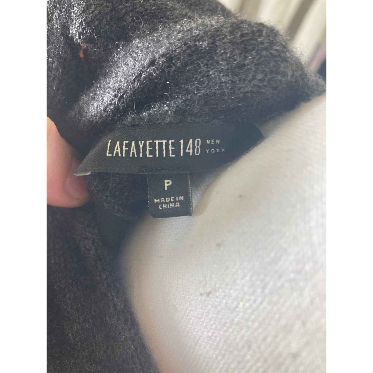 Lafayette 148 Dark Gray Mixed Media Cardigan 100% Cashmere and Leather Sz