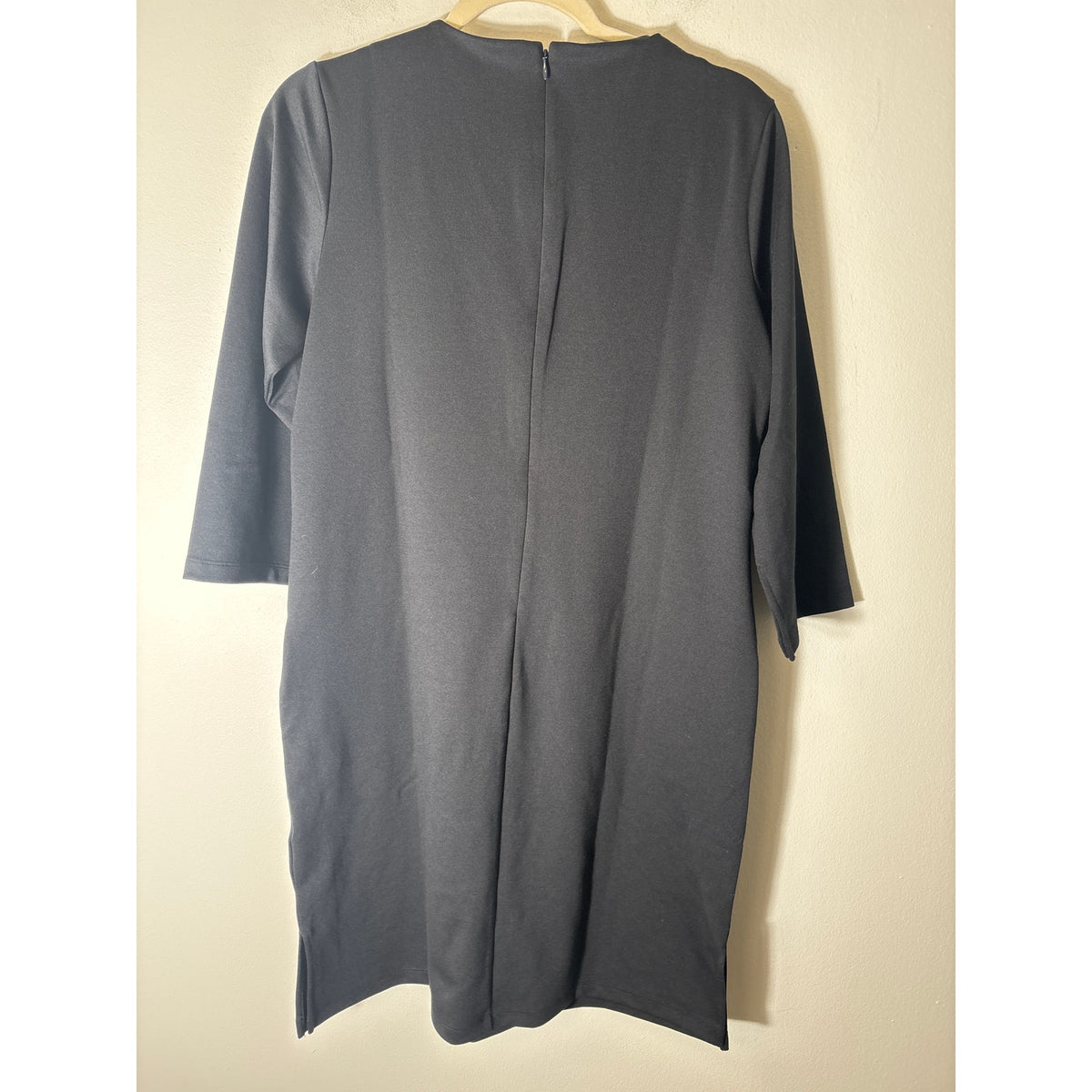 New in Bag Lands End Black 3/4 Sleeve Split Neck Shift Dress Sz 8P