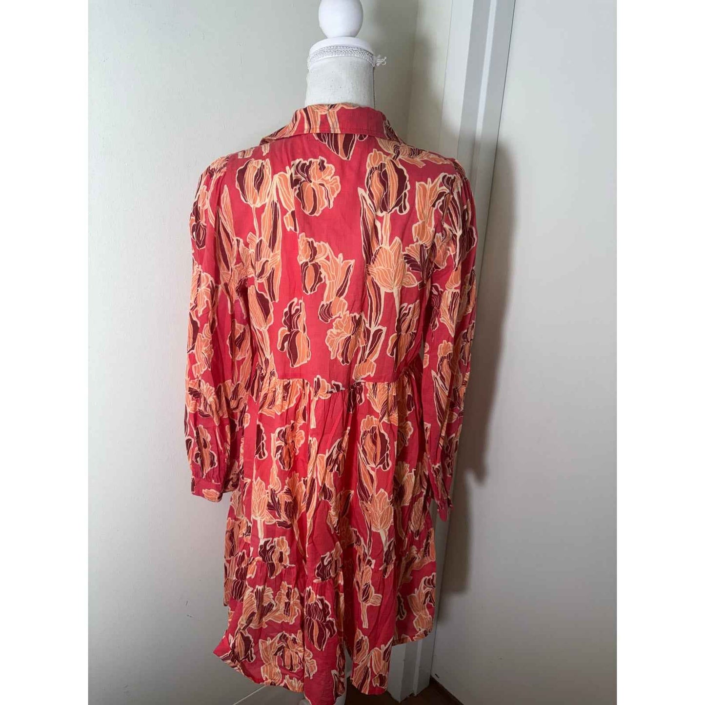 Ro's Garden Pink Floral Long Sleeve Mini Dress Sz S