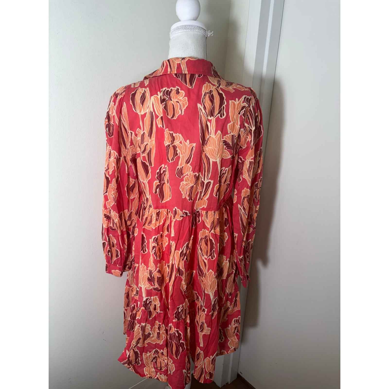 Ro's Garden Pink Floral Long Sleeve Mini Dress Sz S