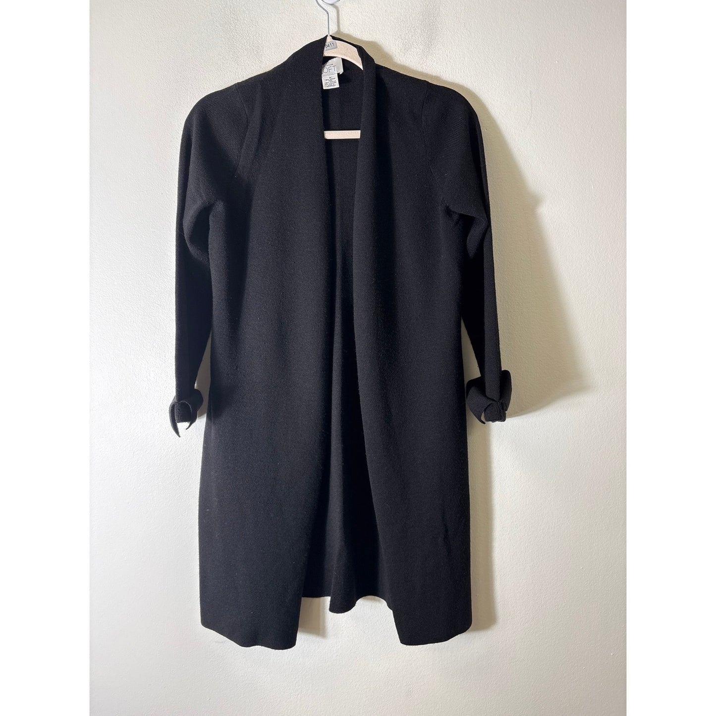 Ann Taylor Loft Black Loft Sleeve Long Cardigan Sweater Sz M