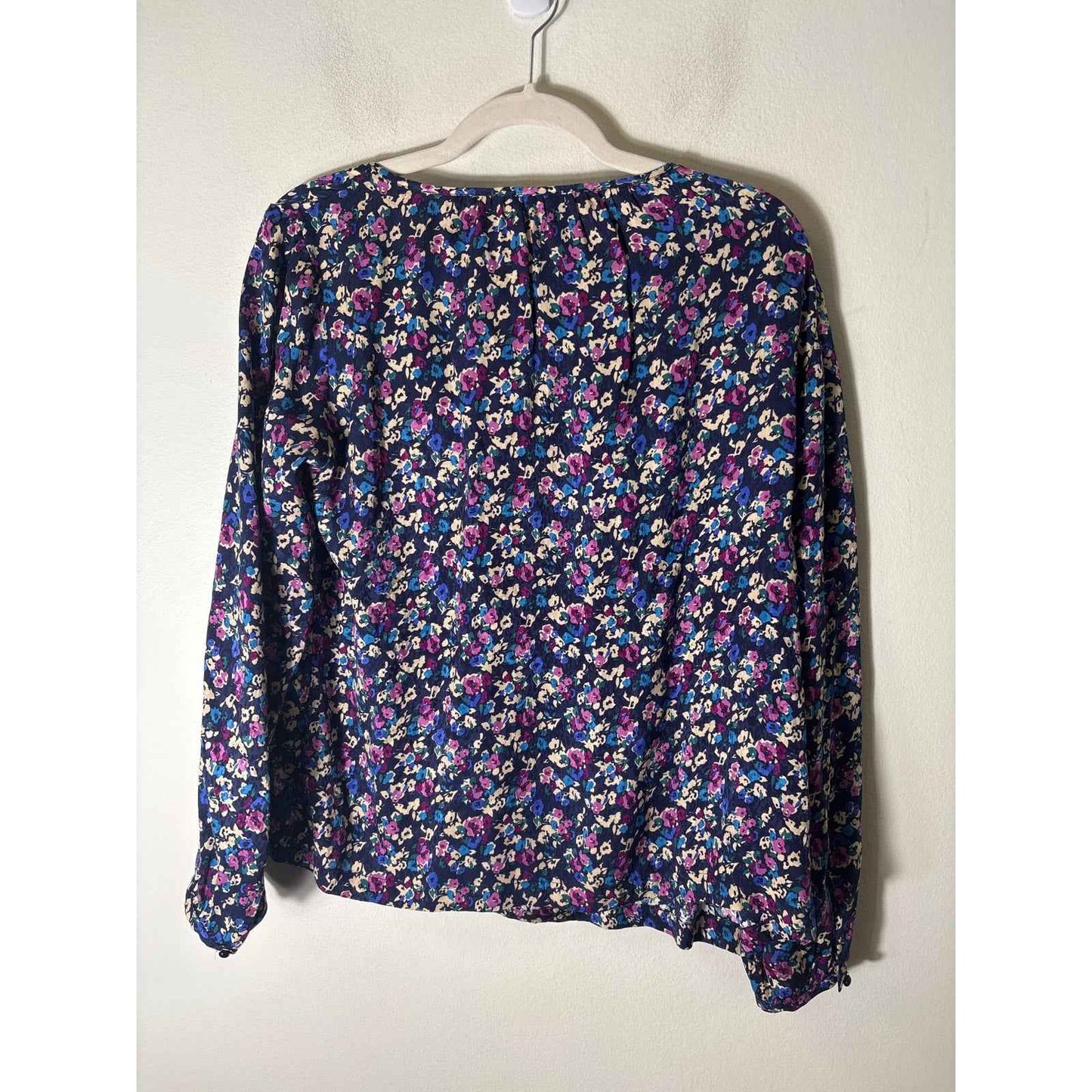 Gerard Darel Black Purple Floral Long Sleeve Viscose Top Sz 38
