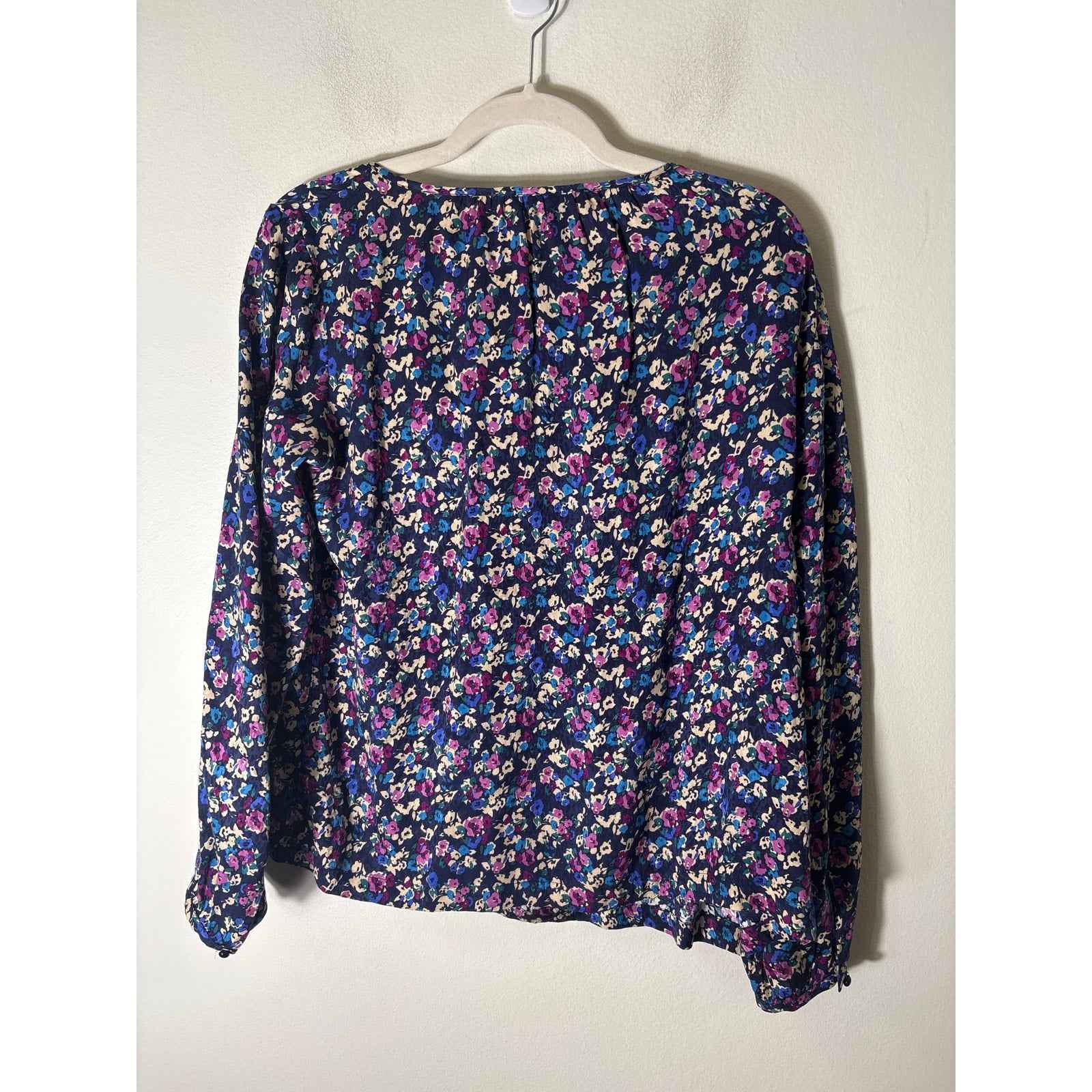 Gerard Darel Black Purple Floral Long Sleeve Viscose Top Sz 38