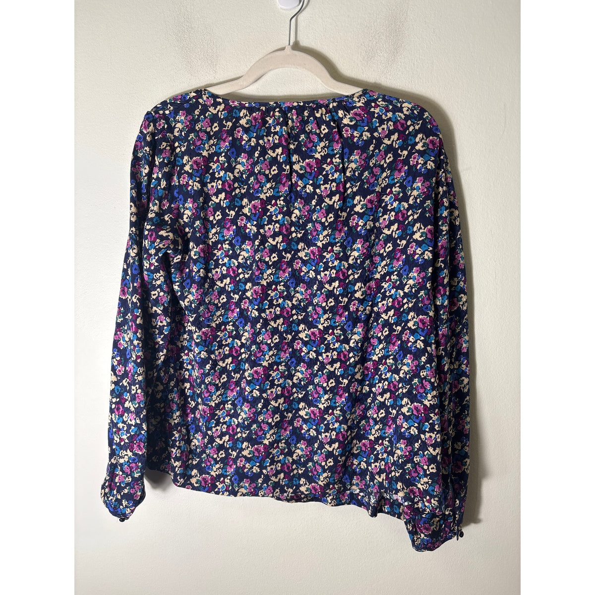 Gerard Darel Black Purple Floral Long Sleeve Viscose Top Sz 38