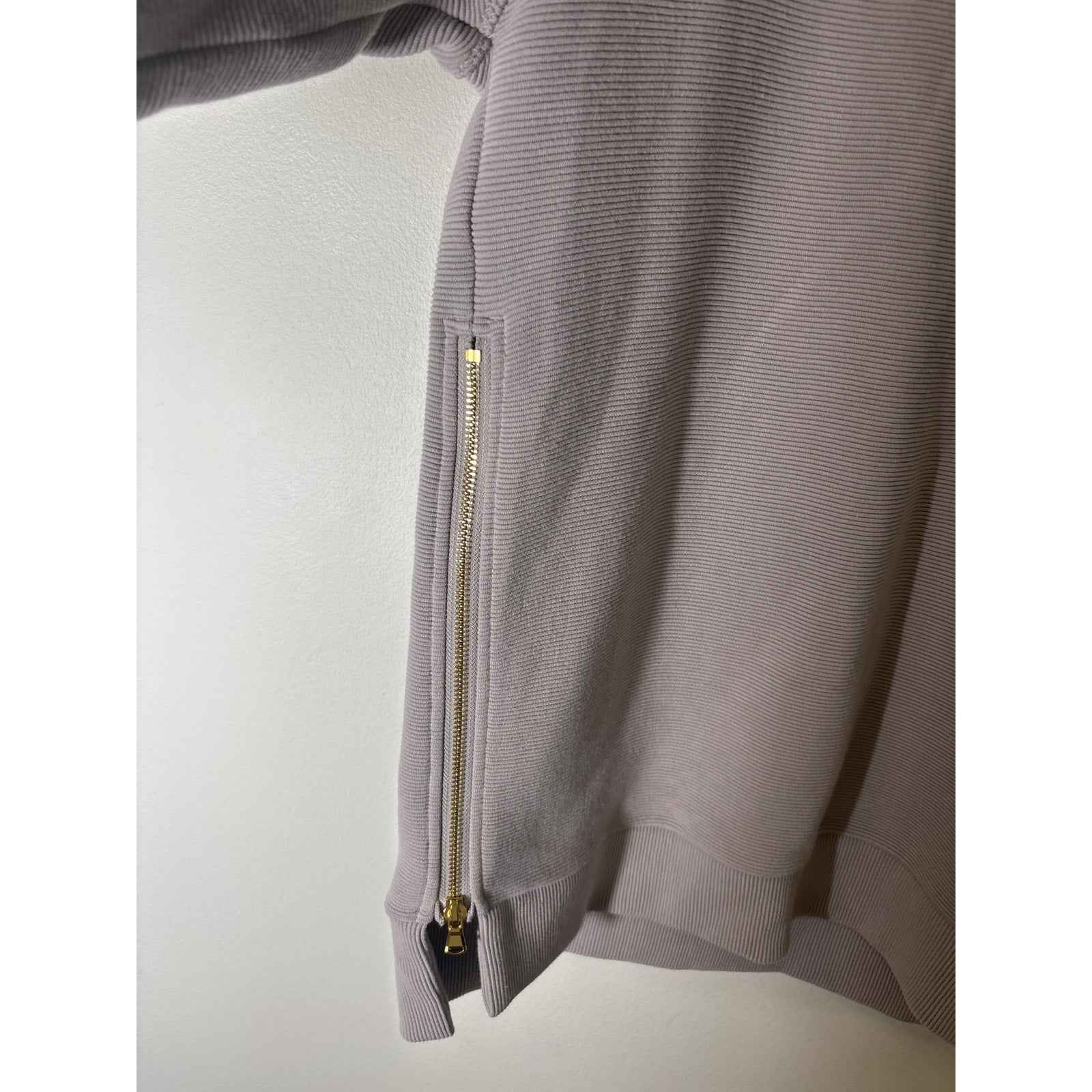 Varley Gray Ribbed Long Sleeve Cotton Blend Shirt with Side Zip Sz M
