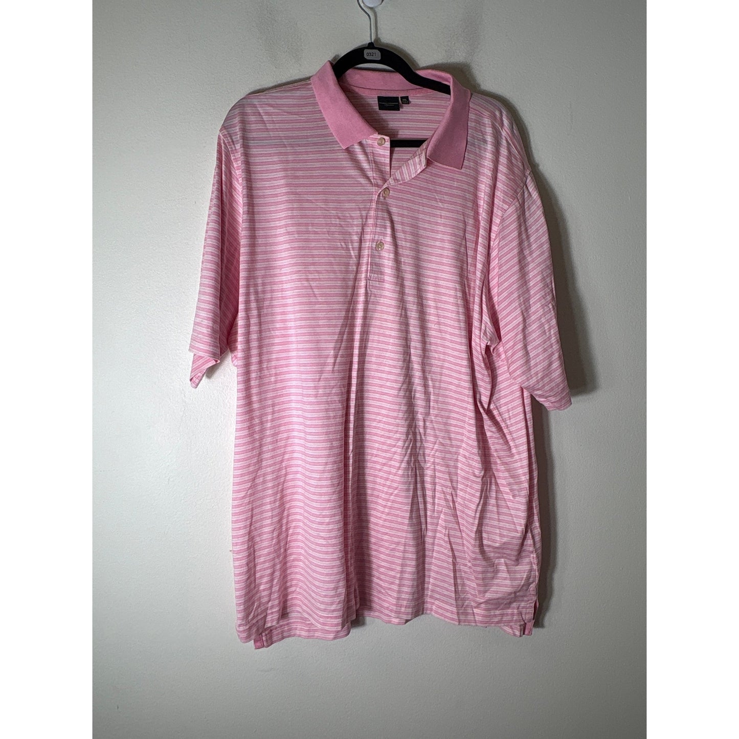 Mens Fairway & Greene Pink White Stripe Short Sleeve Polo Style Shirt Sz XXL