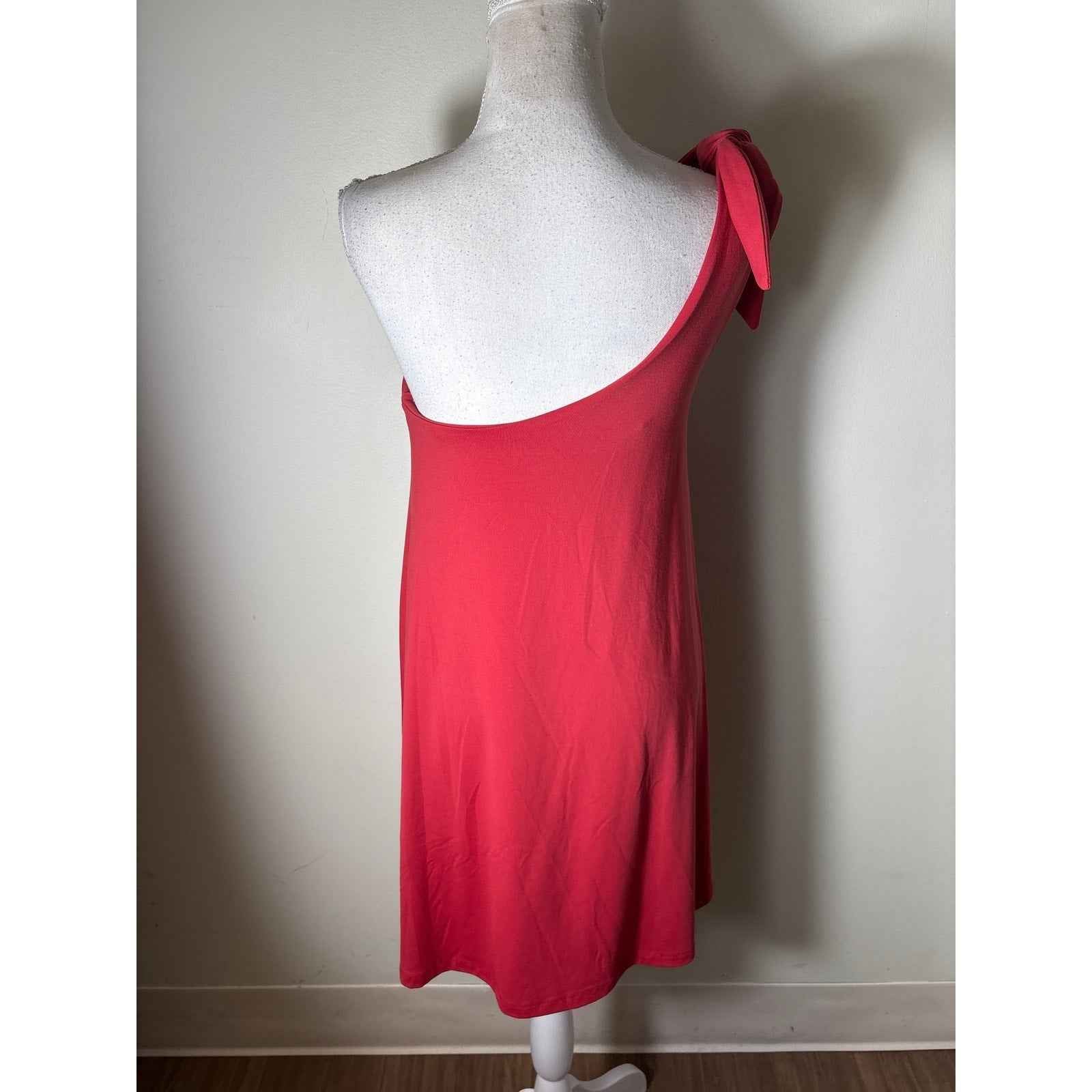 Susana Monaco Red One Shoulder Blouson Ruched Knee Length Dress Sz S