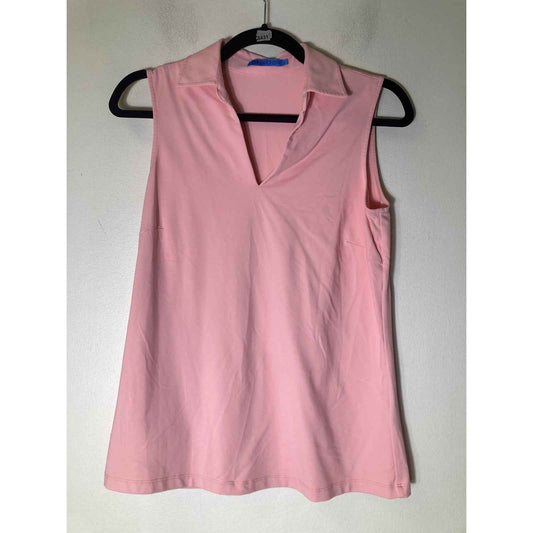 J. McLaughlin Pink Sleeveless Collared V-Neck Shirt Sz S