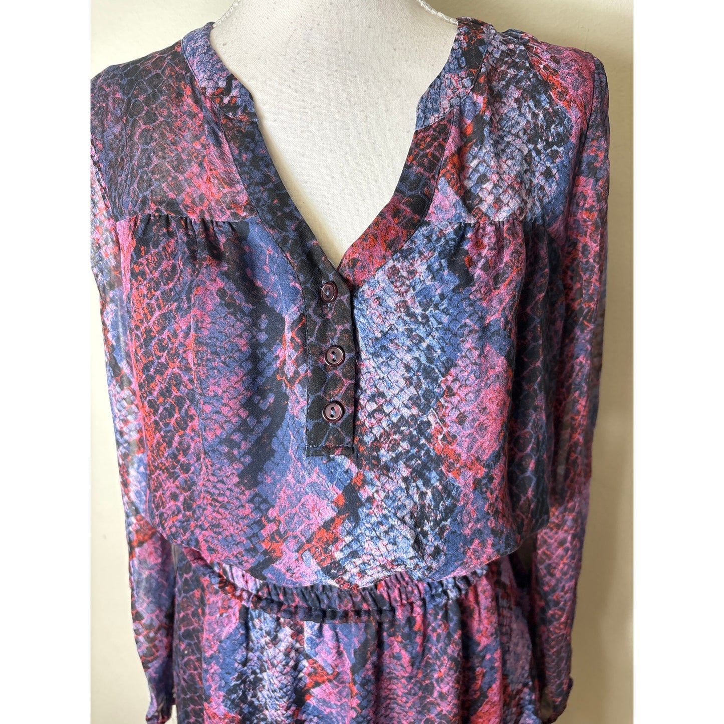 Parker Jewl Toned Slong Sleeve Silk Knee Length Dress Sz XS