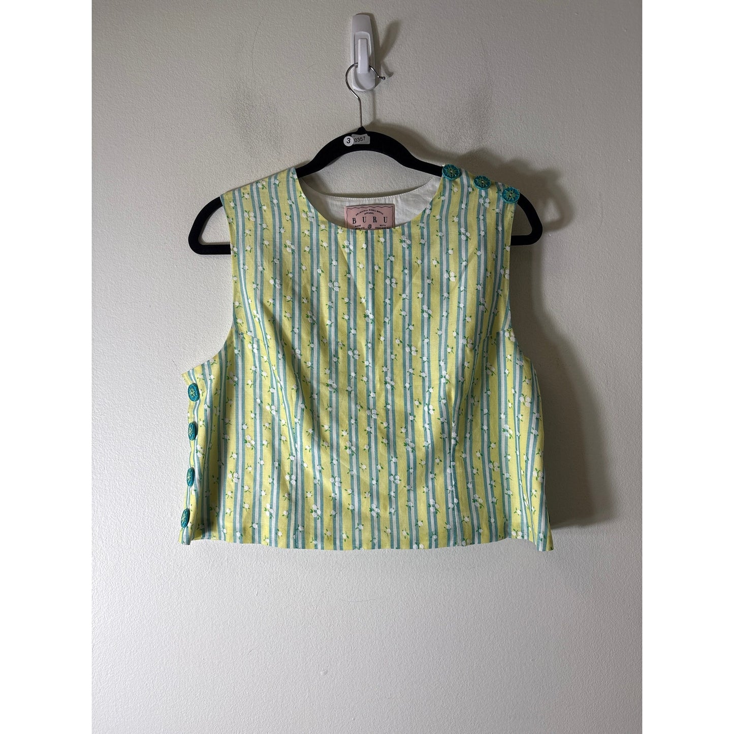 Buru Yellow and Blue Stripe Sleeveless Top Sz S