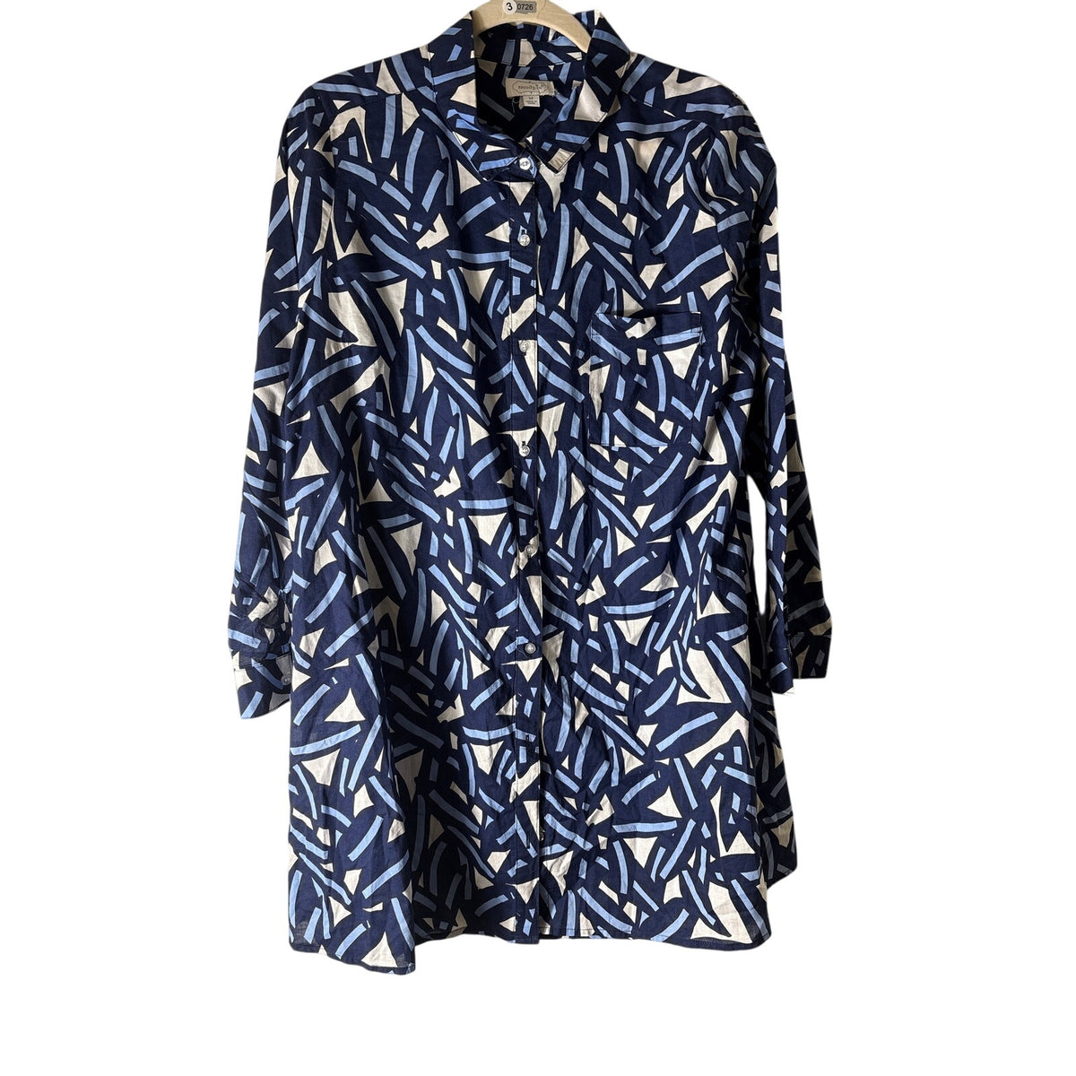 Mudpie Blue White Long Sleeve Cotton A-Line Sz M