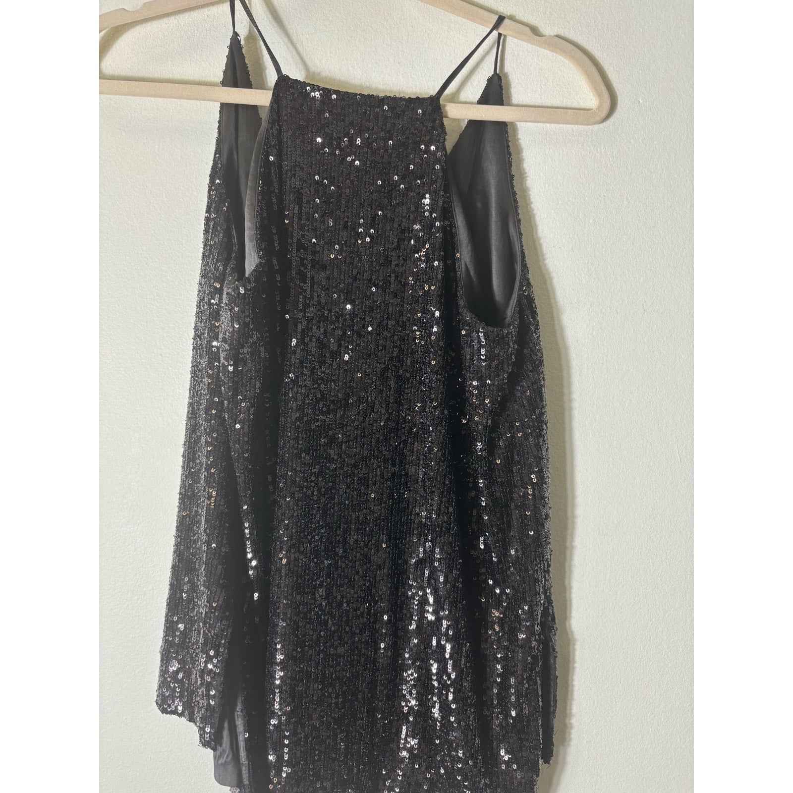 Gianni Bini Black Sleeveless Sequin Spaghetti Strap Special Occasion Top Sz XS