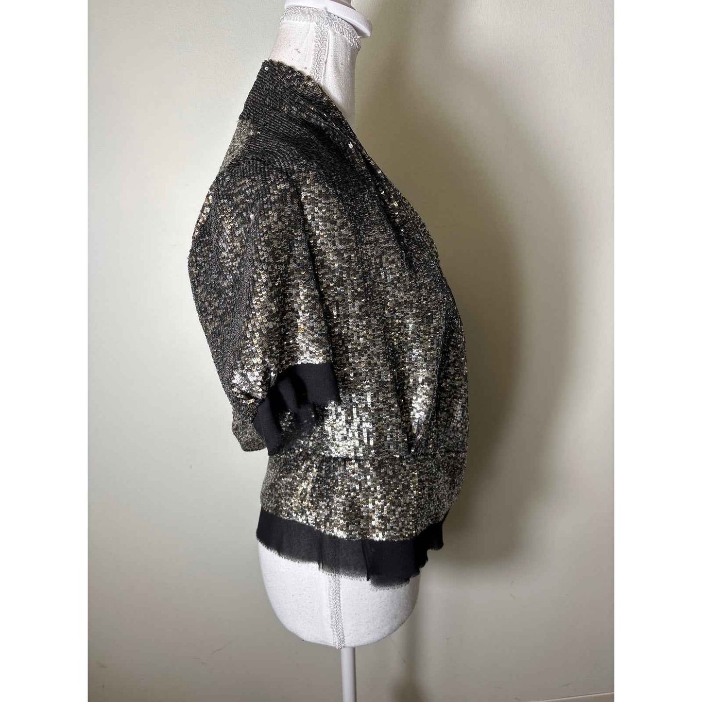 Derek Lam Silver Sequin Short Sleeve Top Sz 4