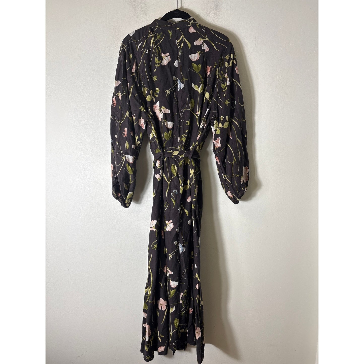 NWT H&M Brown With Florals Linen Blend Button Up Maxi Dress Sz L