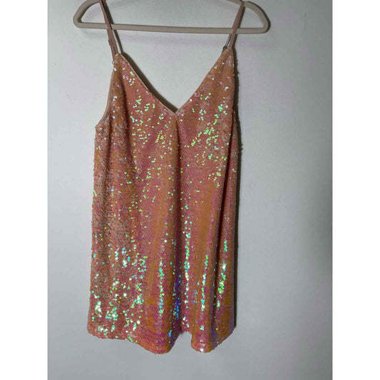 Buddy Love Peach Spaghetti Strap Sequince Mini Dress Sz S