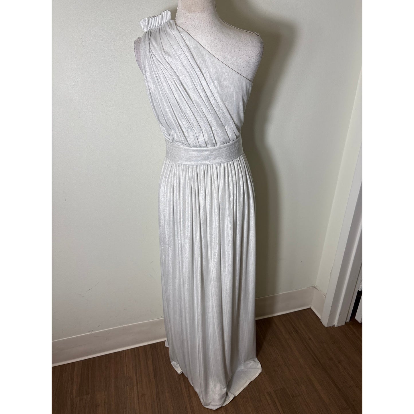 Retrofete Silver One Shoulder Belted Gown Sz xs