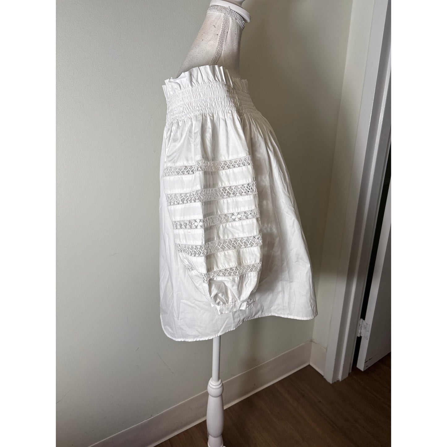 Mi Golondrina Crisp White Off the Shoulder 3/4 Sleeve Cotton Top Sz M