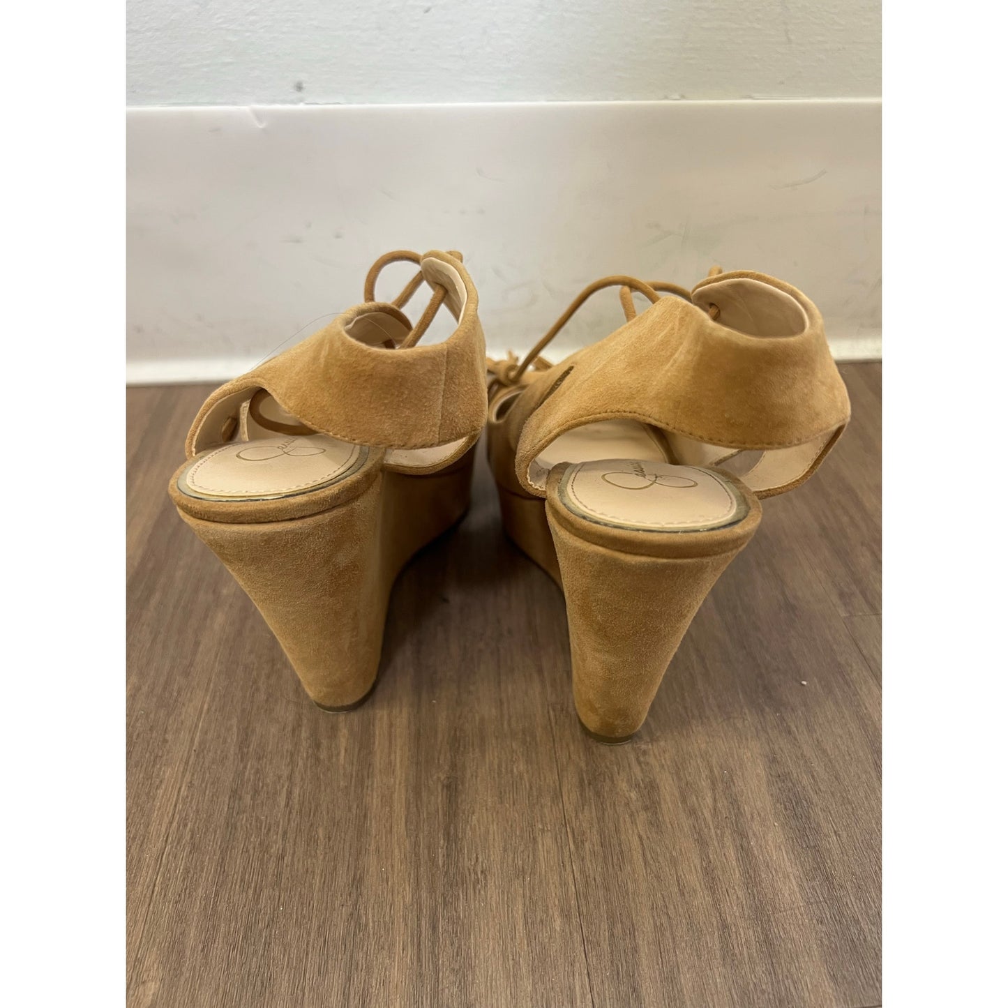 Jessica Simpson Camel Suede Platform Peeptoe Wedes Sz 7