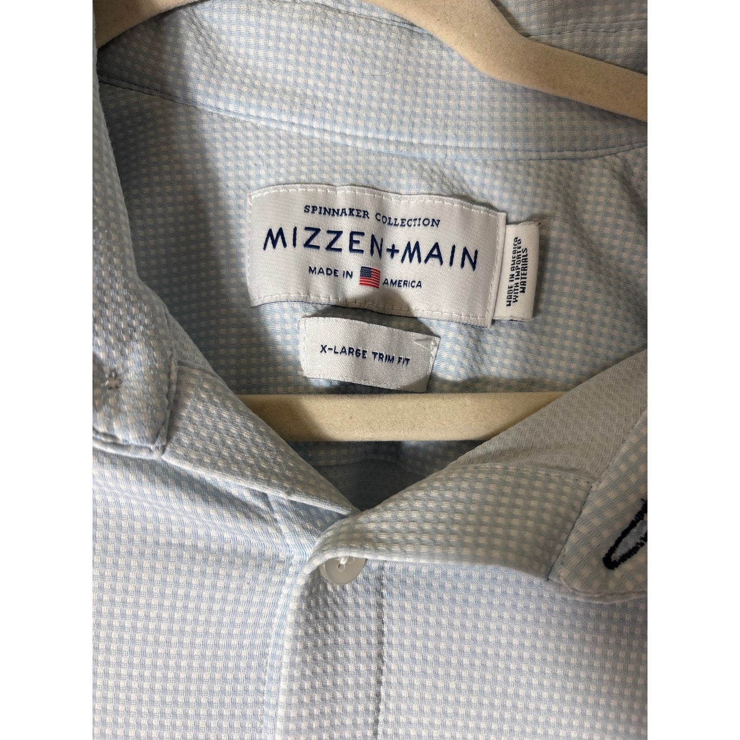 Men's Mizzen + Main Dark Light Blue Check Long Sleeve Button Up Dress Shirt Sz XL