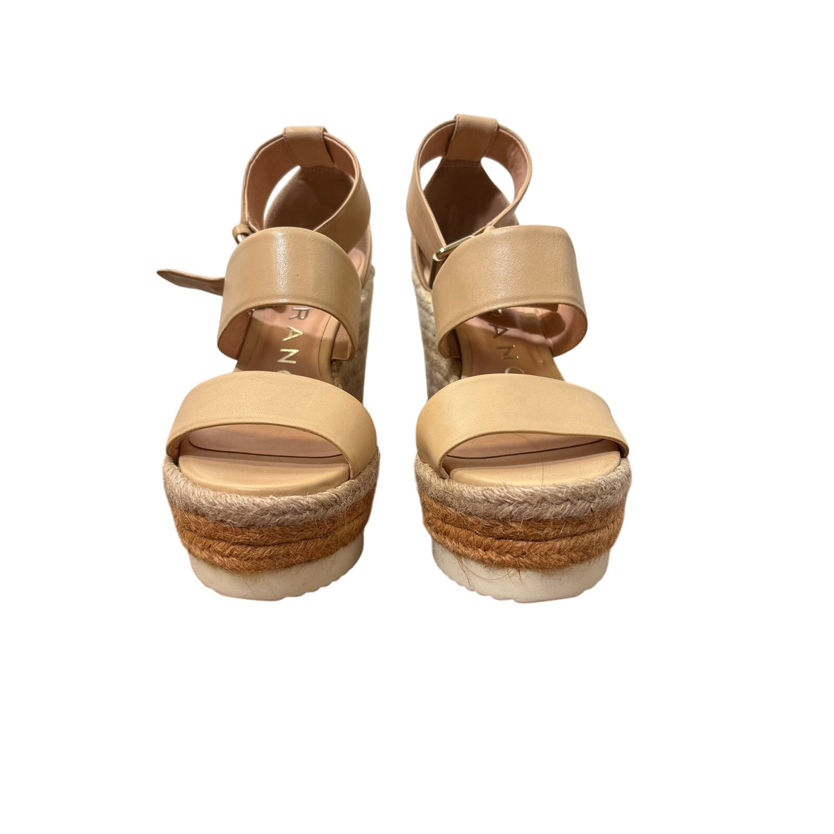 Carrano Raffia Stacked Two Strap Wedges Sz 8