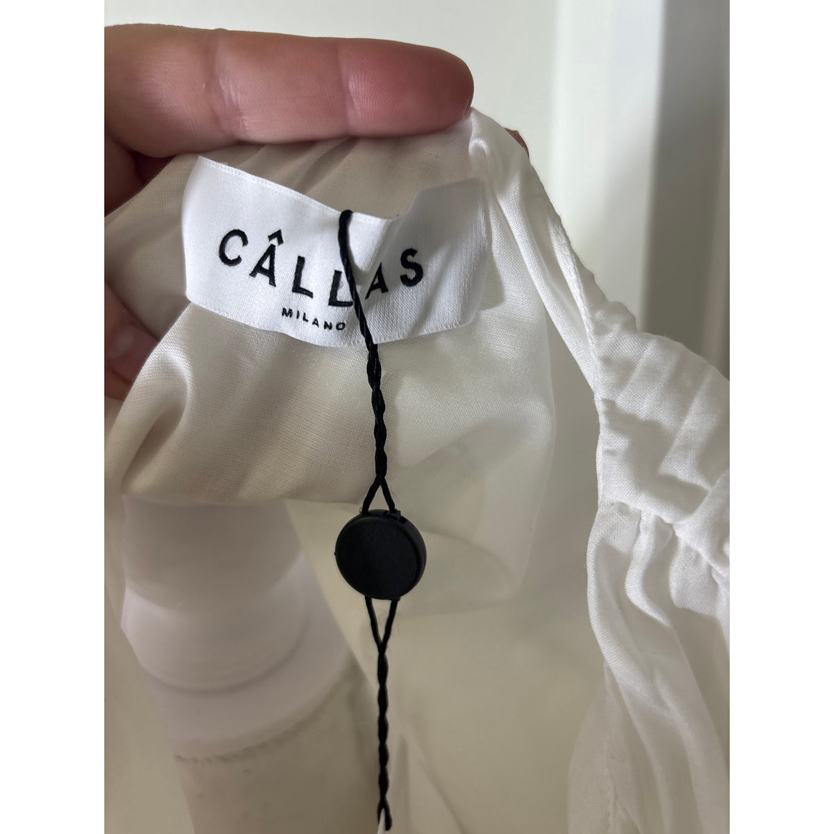 Callas White Long Sleeve Pleated Bubble Top Sz 42