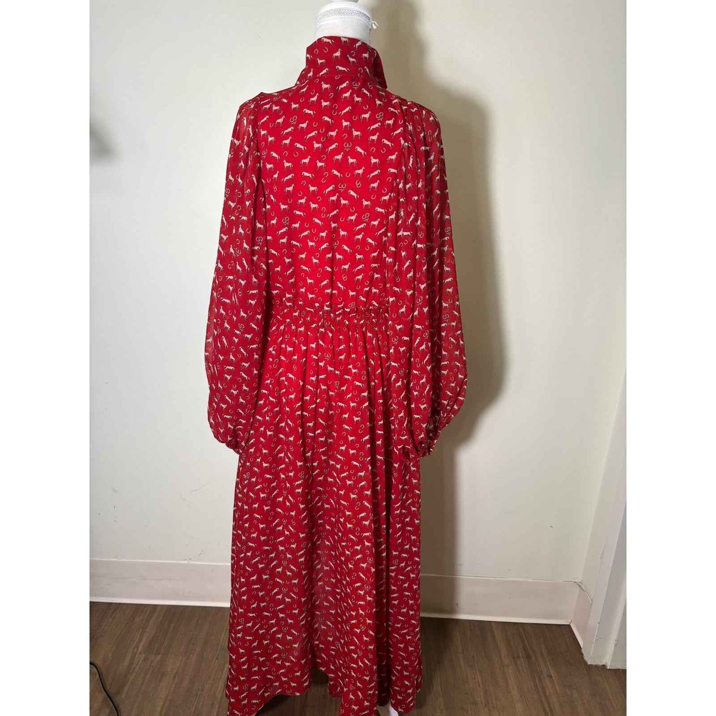Doen Red Floral Long Sleeve Button Up Maxi Dress Sz S