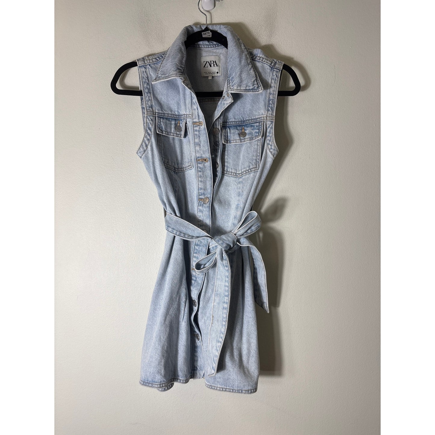 Zara Light Wash Button Up Denim Mini Dress Sz M